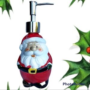 Santa Ceramic Soap Lotion Pump Dispenser Glazed Hand Painted Christmas Decor